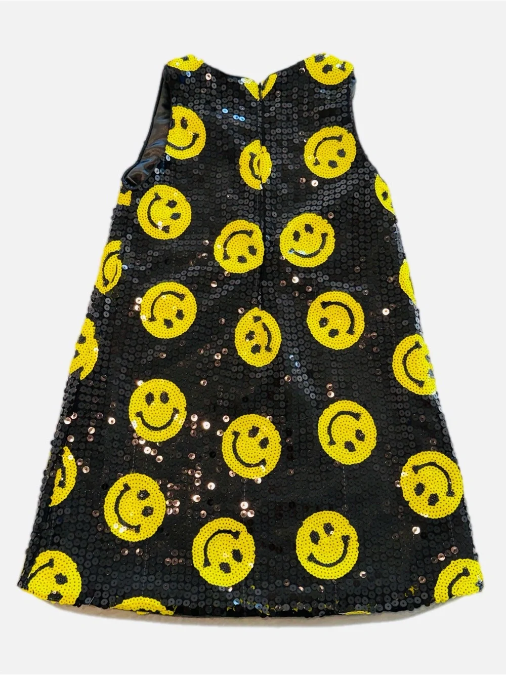 Lola + the Boys Don’t Worry Be Happy Dress Black Sequin Smiley Face